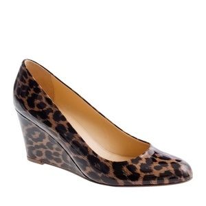 J Crew Martina Wedges Leopard Patent 6.5